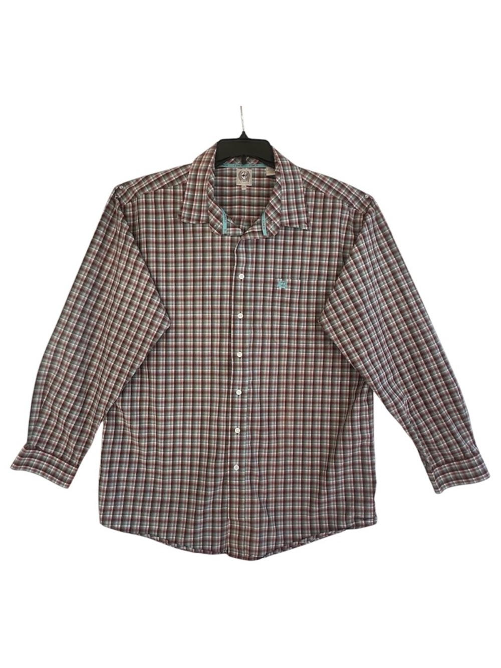 Cinch Men's Plaid Button-Down Western Shirt - Brown & Teal Accent - 100% Cotton